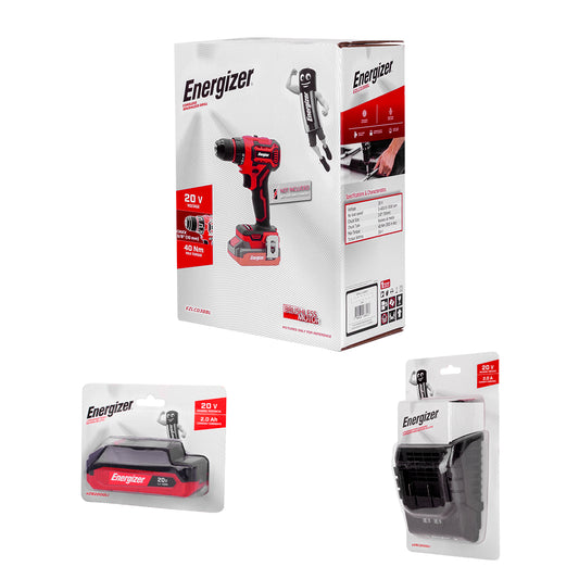 Taladro Inalámbrico 3/8” 20V ENERGIZER con Batería 2Ah y Cargador – Uso Doméstico y Profesional