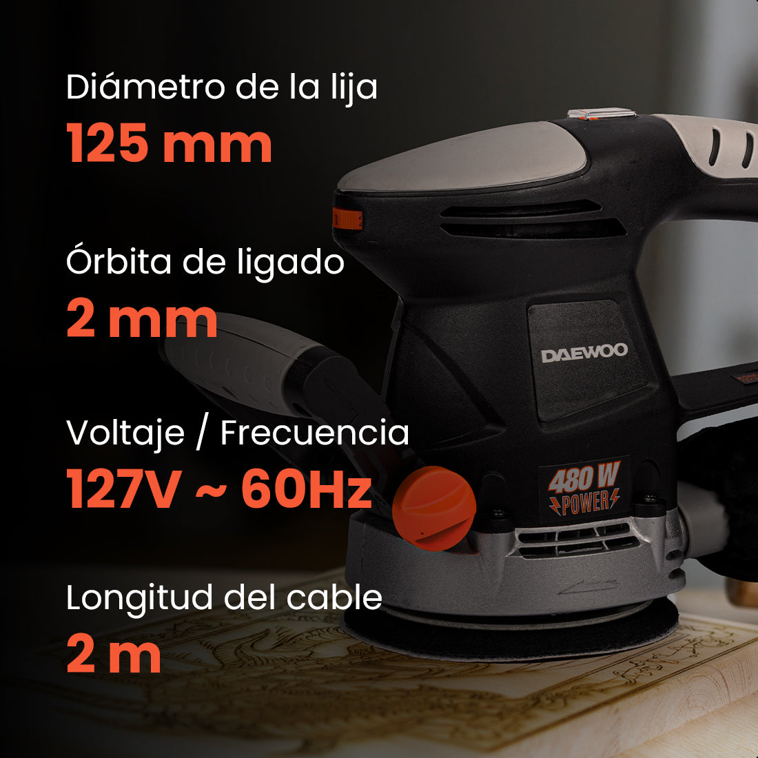 Lijadora orbital 5" 480W 14000rpm DAEWOO