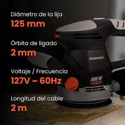 Lijadora orbital 5" 480W 14000rpm DAEWOO