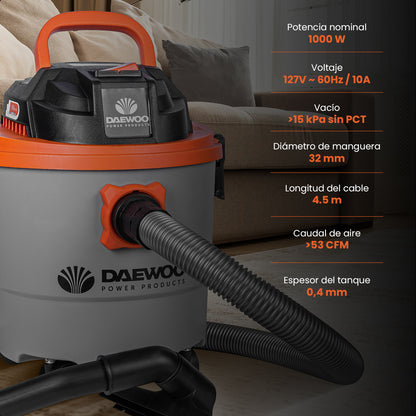 Aspiradora Polvo y Agua 15 litros 4HP Seco/Húmedo DAEWOO