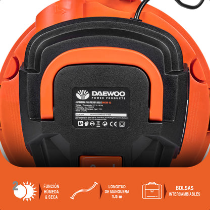 Aspiradora Polvo y Agua 15 litros 4HP Seco/Húmedo DAEWOO