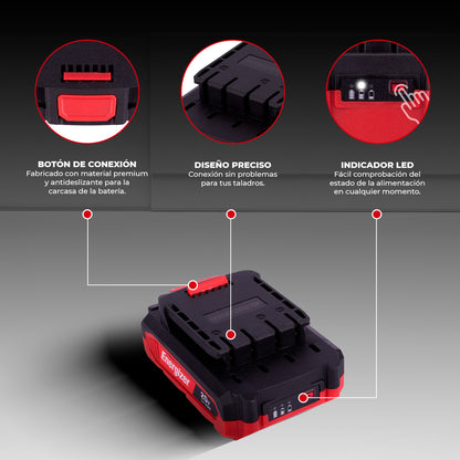 Taladro Inalámbrico Compacto 3/8” 20V ENERGIZER con Batería 2Ah y Cargador – Ideal para Uso Doméstico y de Bricolaje "