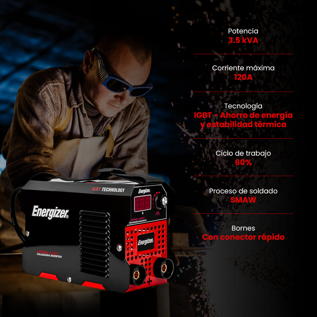 Soldadora inversora EZMINI-120IT 120 A, 110 V, ENERGIZER