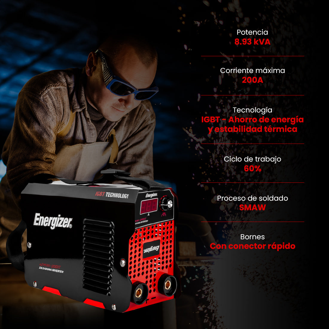 Soldadora inversora EZMINI-200IT 200 A, 110 V, ENERGIZER
